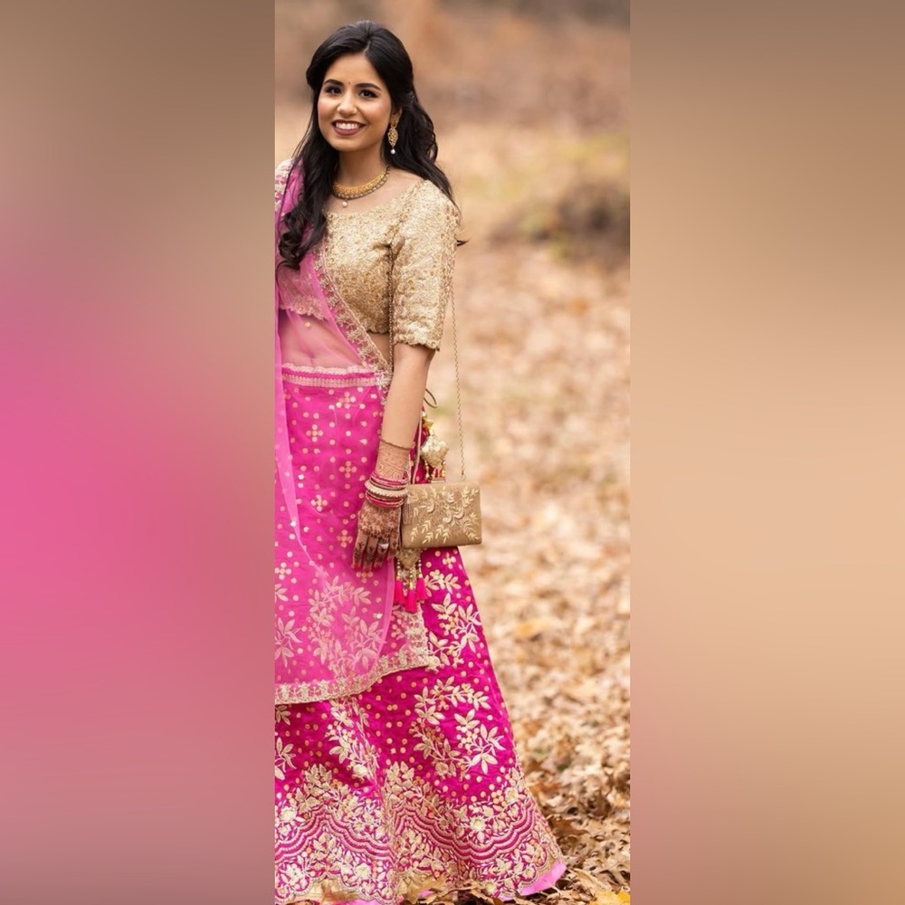 Elegant Gold and Pink Lehenga Choli- Medium size